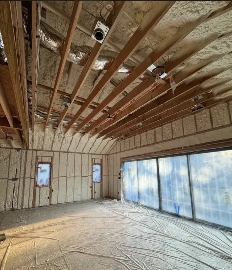 Interior walls and ceiling insulated with spray foam during new construction in Bluefield